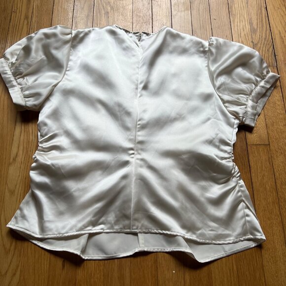 Asos Size 10 Ivory Satin Pleated Ruched Detail Short Puff Sleeve Blouse Top NWT - Picture 13 of 15